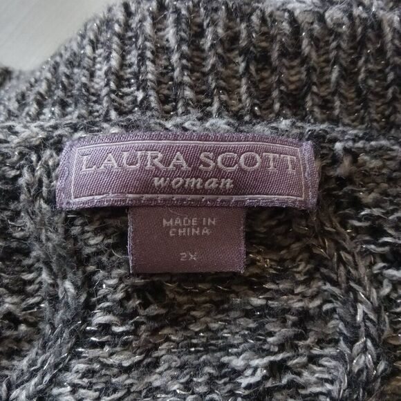 Laura Scott Gray and Silver Plus Size Marled Knit Open Front Cardigan Women's 2X - Picture 3 of 12